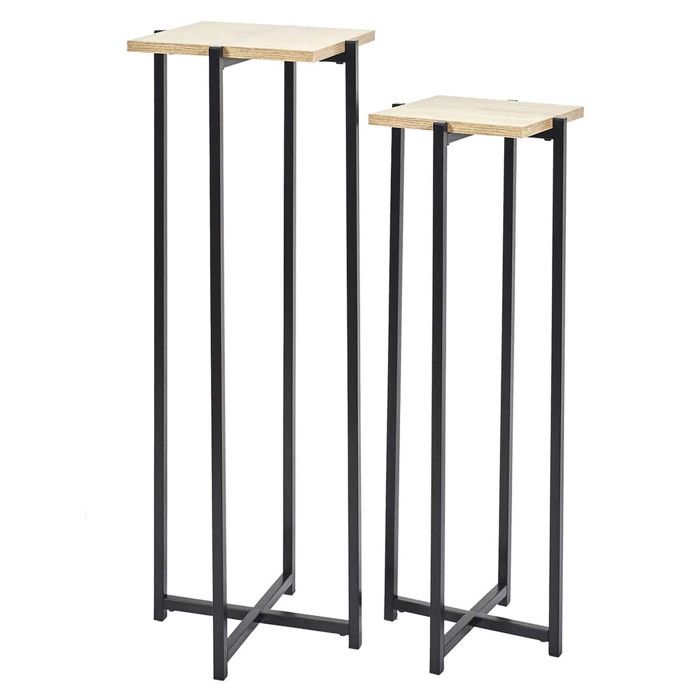MOX - Duo de Sellettes Gigognes Industrielles Aspect Bois et Métal Noir