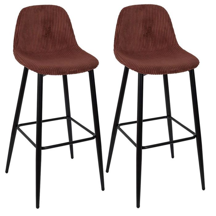 AMORY - Lot de 2 tabourets de bar en velours côtelé coloris terracotta AMORY - Lot de 2 tabourets de bar en velours côtelé coloris terracotta