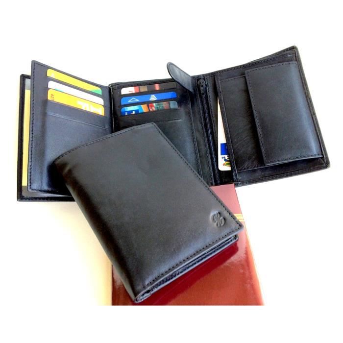 Portefeuille porte monnaie homme Cuir de vachette noir 12 ...