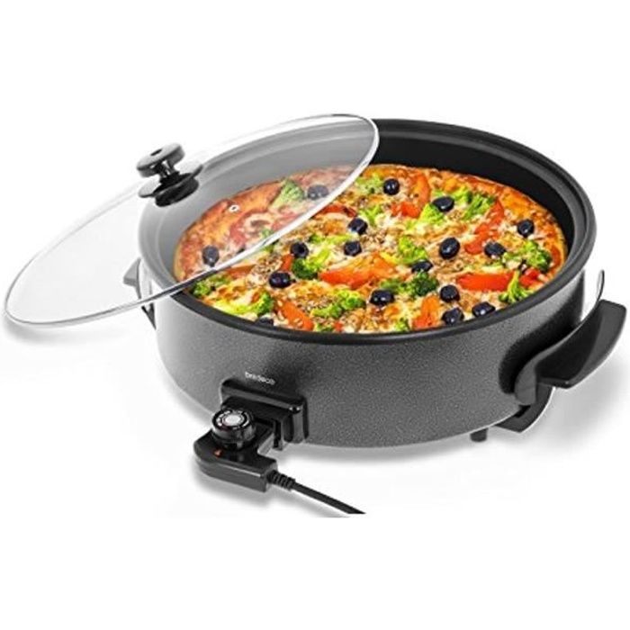 Bredeco BCPP 40-9 Poêle Électrique avec Couvercle Poele a Paella Electrique (Ø 40 cm, 1400 W, Hauteur Bord 9 cm, Revêtement en Téflo