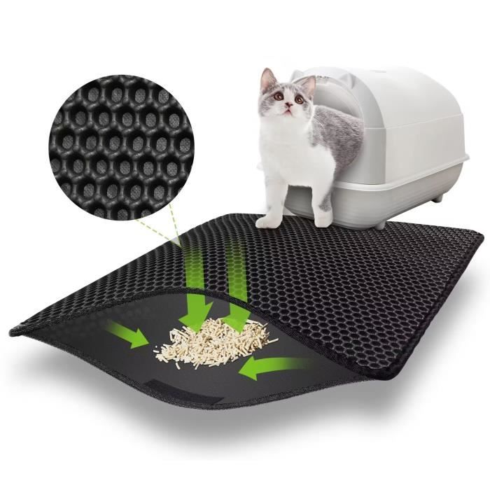Tapis à Litière Pour Chat - 90x76 Cm, Antidérapant, Imperméable EVA, Facile à Nettoyer, Couleur Beige