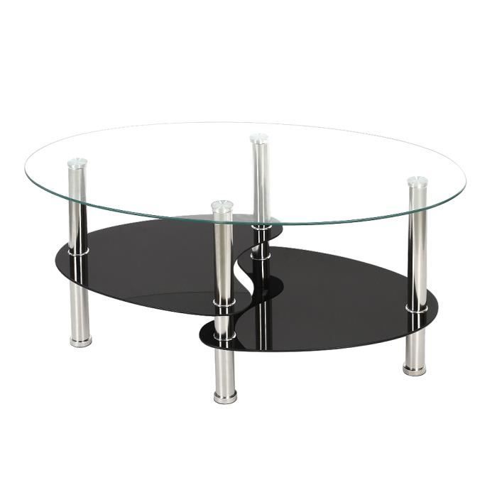 Table Basse en Verre Métal Table de Salon Transparent -