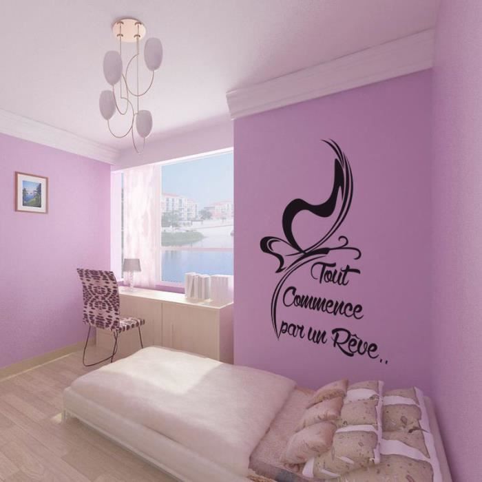 Stickers Muraux Citation Tout Commence Par Un Reve 57cmx75cm Noir Achat Vente Stickers Cdiscount