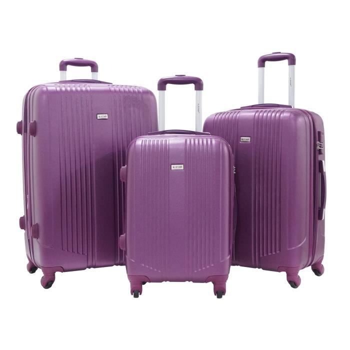 set de 3 valises 55cm-65cm-75cm- trolley alistair airo - abs - marque française - violet- garantie 2 ans - sav en france - violet