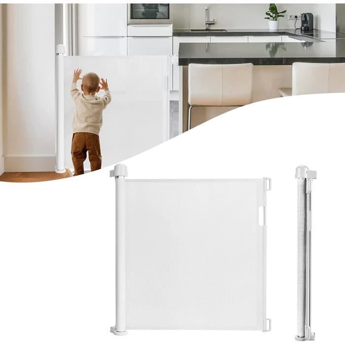 Barrière de Sécurité Rétractable pour Bébés et Chiens - 0 à 150 cm - Barrière de Sécurité Extensible et Enroulable dEscaliers A367