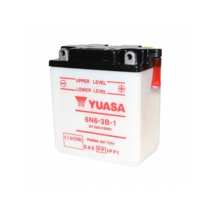 Batterie 6v 6,3ah 6n6-3b-1 yuasa conventionnelle avec entretien (lg99xl57xh111)