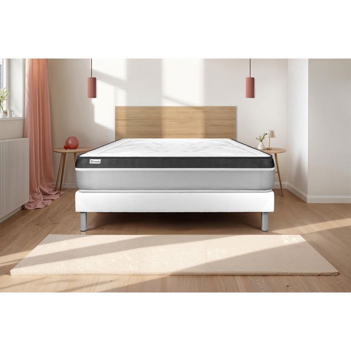 Ensemble Matelas Sommier 180x200 cm - Sommier Blanc (en kit) - Vital Ergo Blanc