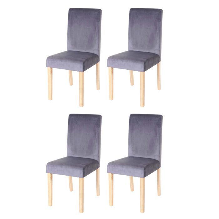 MCW Lot de 4 chaises de salle à manger Littau velours ~ gris pieds clairs