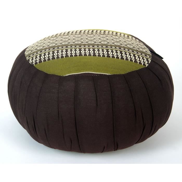 Coussin pour méditation Zafu, 40x20 cm, Kapok, Marron Vert Cdiscount