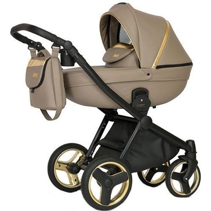 Krausman Poussette Combinée 3 en 1 Prime Mirage Beige Gold – Landau, Poussette promenade, Siège auto