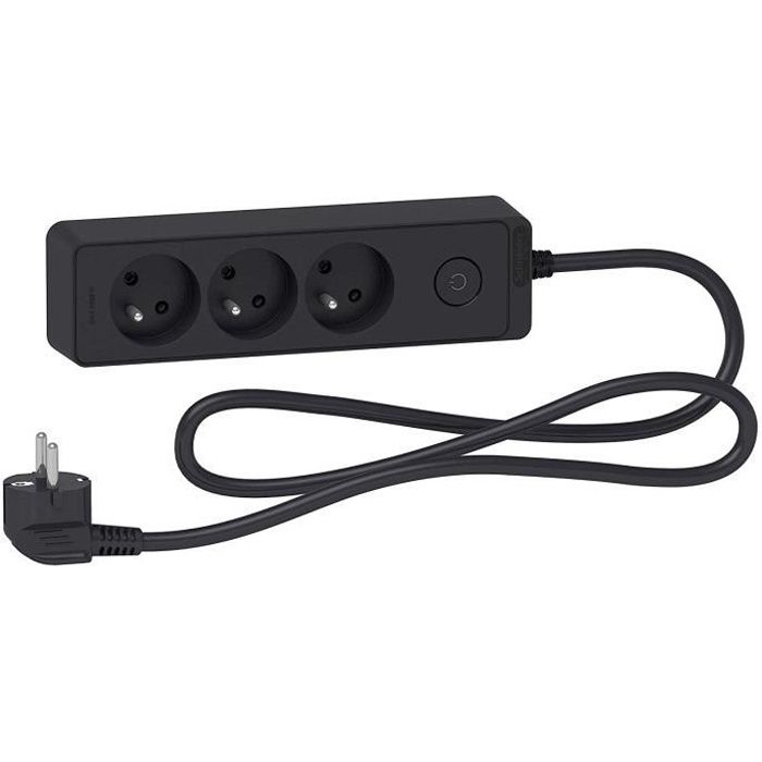 Bloc multiprises 5 Prises 2P+T et 2 USB (câble 1,5m) Noir et