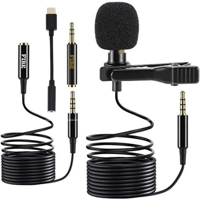 Micro Cravate USB C Microphone Caméra Smartphone 3.5mm Omnidirectionnel