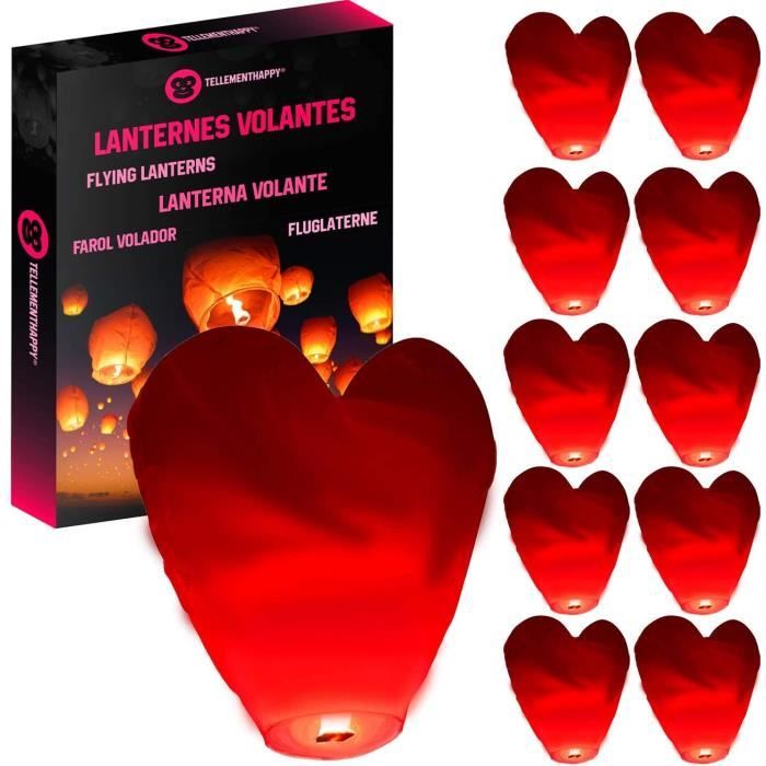 TellementHappy™ Lanterne chino Volante Coeur Rouge 100% biodégradable qualité supérieure en papier Le Lampion mesure 90cm*60cm A2
