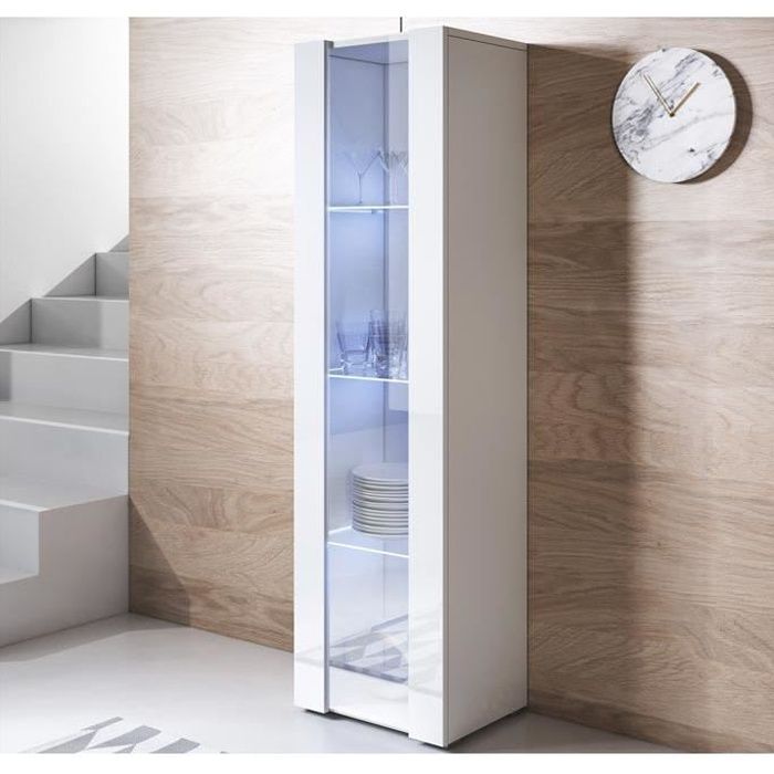 Design Ameublement - Vitrine Armoire LED LUKE V5 Sur pieds plastique - 1 porte - Blanc Brillant - 40x167x29cm