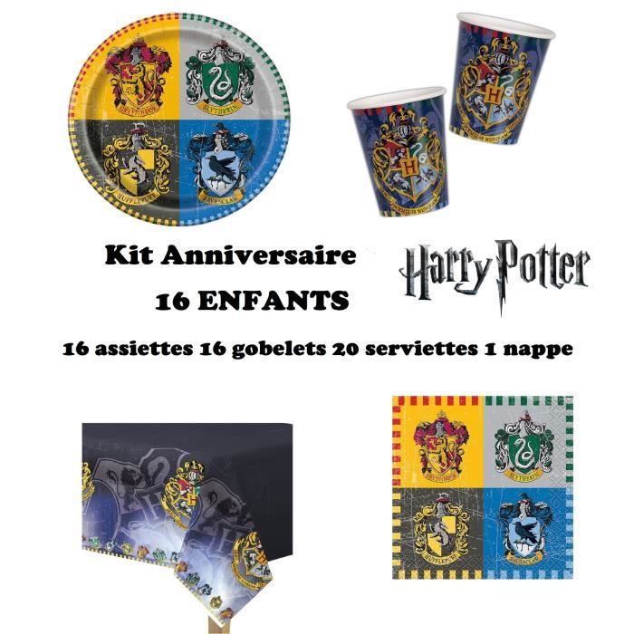 Kit Harry Potter 16 enfants Complet Anniversaire (16 assiettes, 16  gobelets, 20 serviettes, 1 nappe) fête - Cdiscount Maison