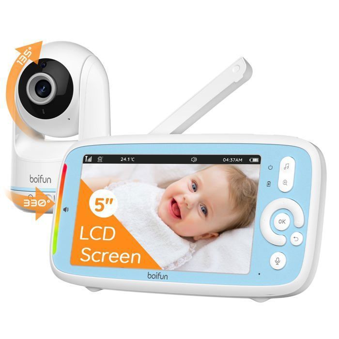 BOIFUN 1080P 5“ Babyphone Camera PTZ 355°Camera Bebe Surveillance