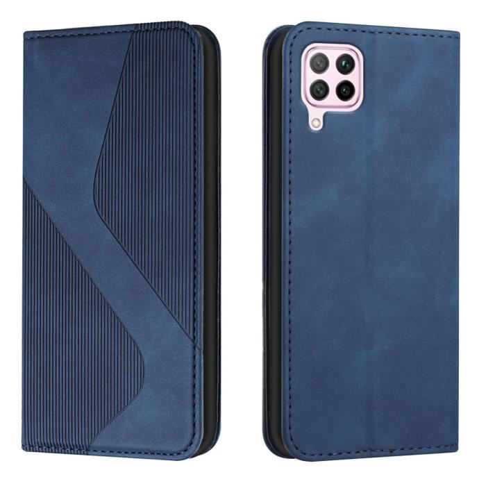 Téléphone Housse Pour Huawei P40 Lite Etui Pochette Protection Etui Housse Premium en Cuir PU Bleu