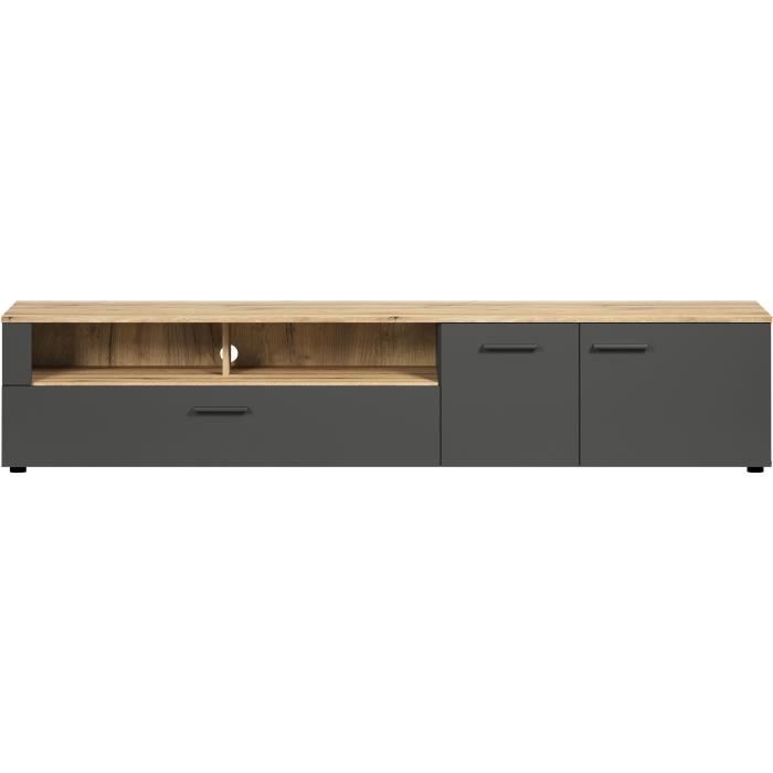 Meuble TV - Esteban - Urbain - En panneaux de particules - Chêne blond / gris anthracite mat - 210 x 43 x 41 cm - Trendteam