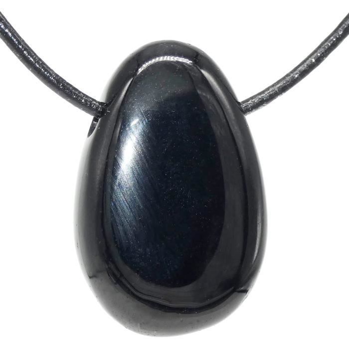 Pendentif Goutte Pierre De Tambour Héliotrope - Avec Cordon Cuir - Lebensquelle Plus
