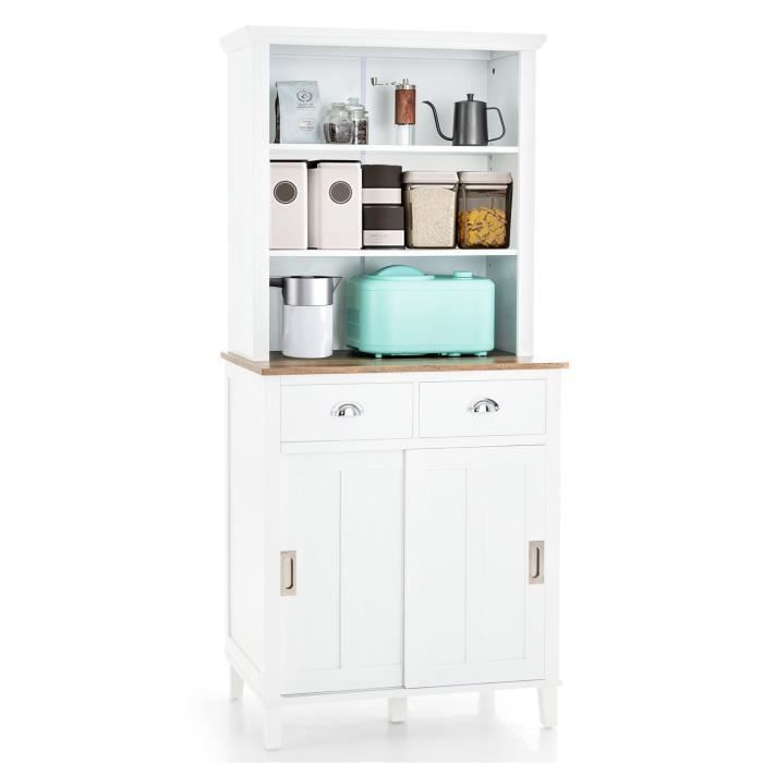 Desserte de cuisine multi rangement tiroir 3 portes avec étagère porte-torchons MDF noir hévéa