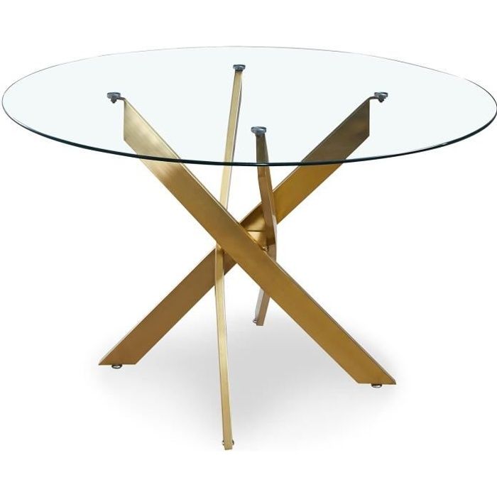 table ronde en verre - menzzo - corix - pieds or - 6 personnes - design contemporain