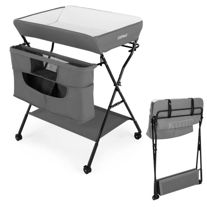 DREAMADE Table à Langer Pliable Roulant en Hauteur Réglable,Metelat à
