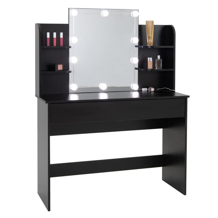 Tabouret Coiffeuse Noir 40x43cm - Siège Rembourré Simili - Design Moderne Pour Maquillage Ou Piano