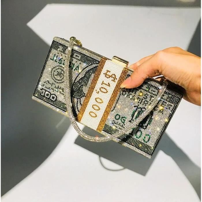 Sac à épaule Pochette à main avec strass pour argent 10000 Dollars