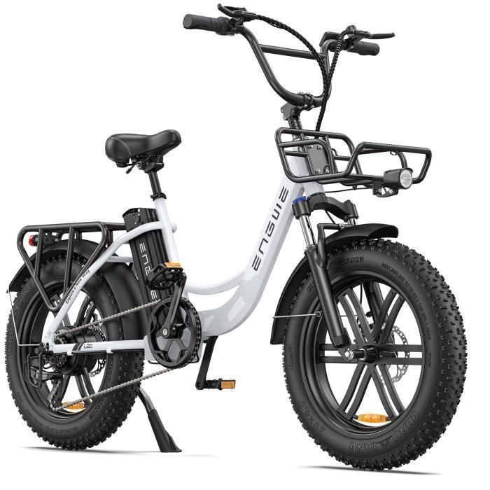 velo electrique ENGWE L20 20 Pouces Autonomie 140km Moteur 250W 39km/h Amortisseur avant fat bike de ville Batterie 48V13Ah blanc