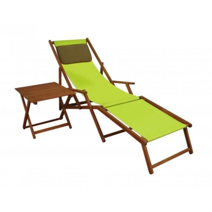 chaise longue de jardin vert pistache avec repose-pieds, petit table et oreiller 10-306ftkd