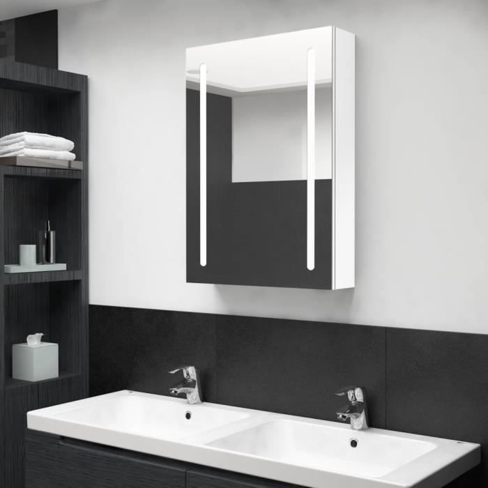 armoire de salle de bain à miroir led garnaco - blanc brillant - 50x13x70cm