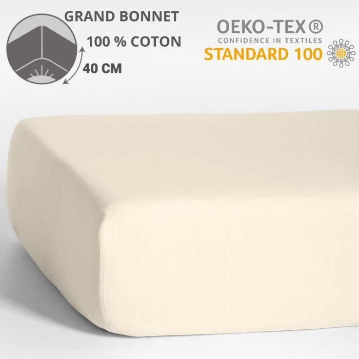 Drap Housse - HOMEROKK - Classique - 200 x 200 cm - 100% coton - Bonnet 40 cm Drap Housse - HOMEROKK - Classique - 200 x 200 cm - 100% coton - Bonnet 40 cm