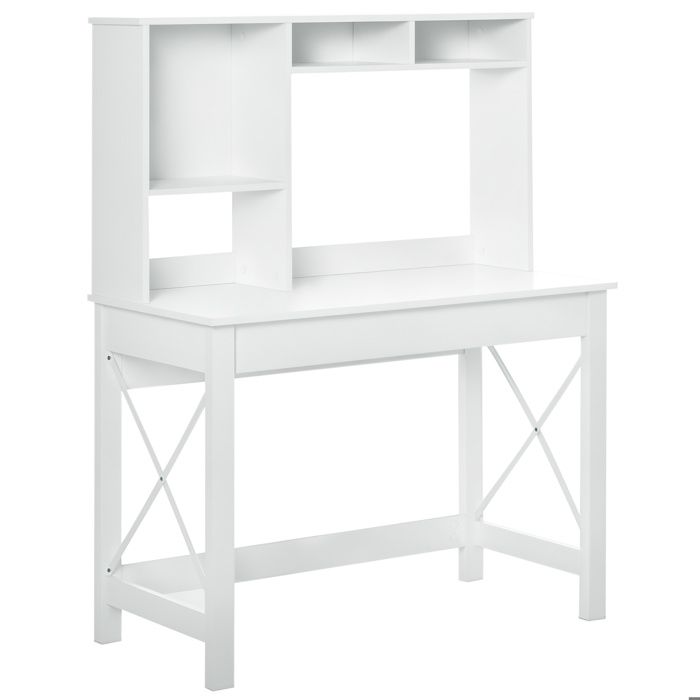 Bureau avec rangement - HOMCOM - bureau bibliothèque bois étagères grand plateau - bois - 105x50x137 5cm - blanc Bureau avec rangement - HOMCOM - bureau bibliothèque bois étagères grand plateau - bois - 105x50x137 5cm - blanc