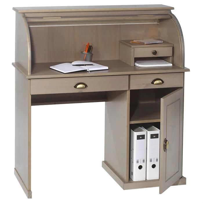 Bureau secrétaire DALLAS avec volet roulant rangement 3 tiroirs 1 porte