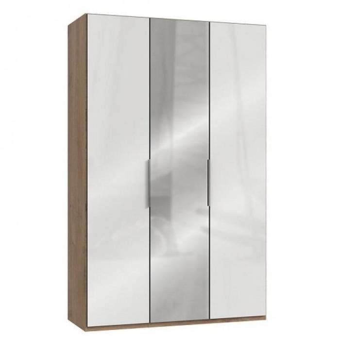 armoire penderie lisea 2 portes verre blanc 1 porte miroir 150 x 236 cm ht bi color bois inside75