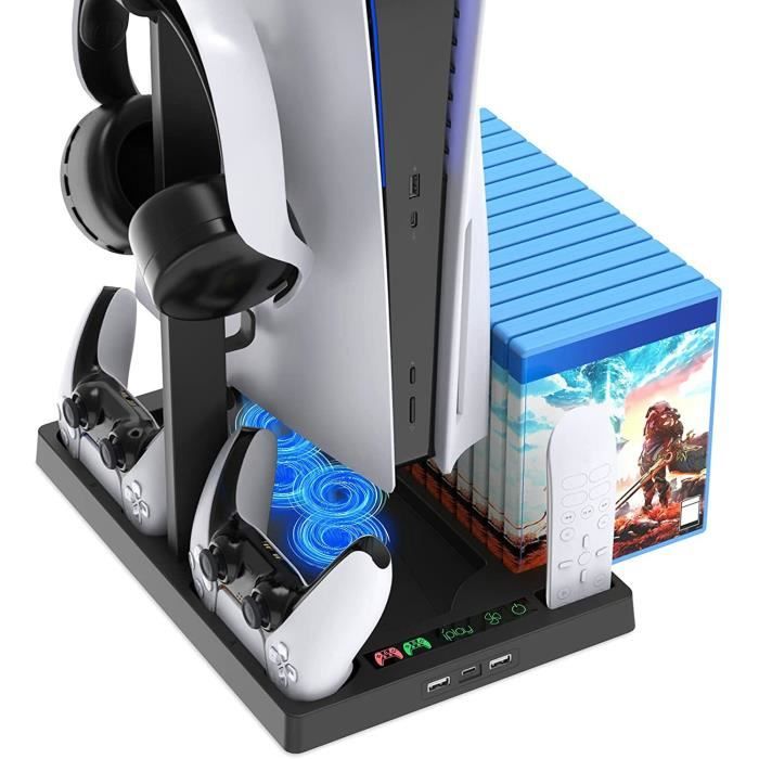 Support PS5 avec 2 Ventilateur de Refroidissement pour Playstation 5,  Chargeur Manette PS5, avec Stockage 11 disques de Jeu - Cdiscount