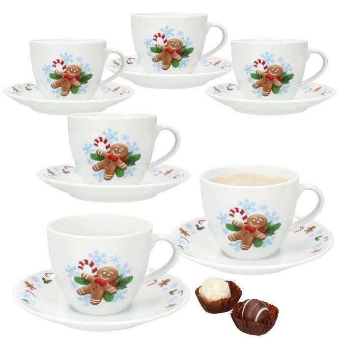 MamboCat Candyman, set da 12 pezzi, 6 piccoli piatti e bicchieri da 320 ml, per 6 persone con decorazioni natalizie blu ghiaccio per Natale, Avvento e Nicola
