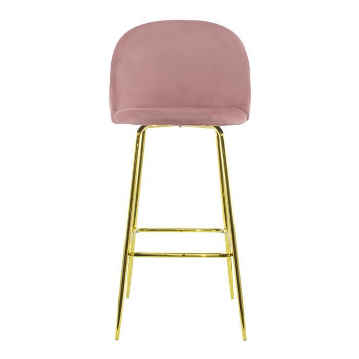 Tabouret - MEDIA WAVE STORE - GRETA - Velours rose clair - Structure dorée - Dossier et repose-pieds