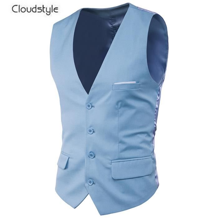 Gilet de Costume Homme Elégant Couleur Pure mode uni style d'affaire casual  classique Bleu ciel - Cdiscount Prêt-à-Porter