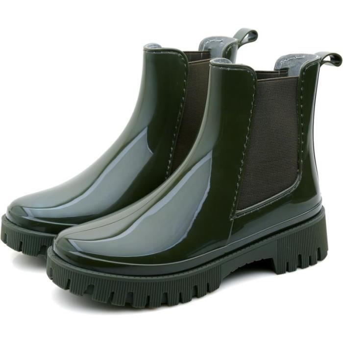 bottes de pluie pour femme - boots+ - caoutchouc imperméable antidérapant - vert - à élastique - tige moyenne
