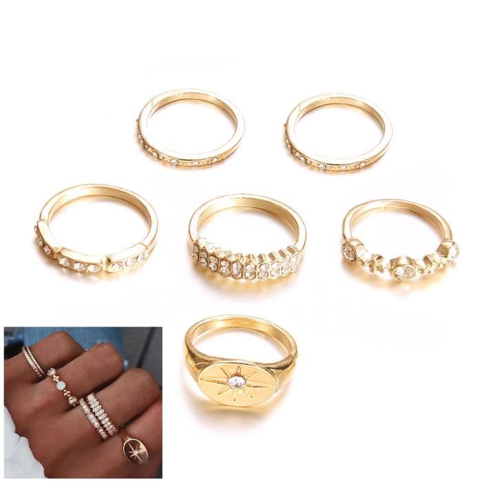 6 pièces anneaux bohême femme fille bagues pierre de cristal étoile croisée style mode boho ensemble de bijoux cadeau