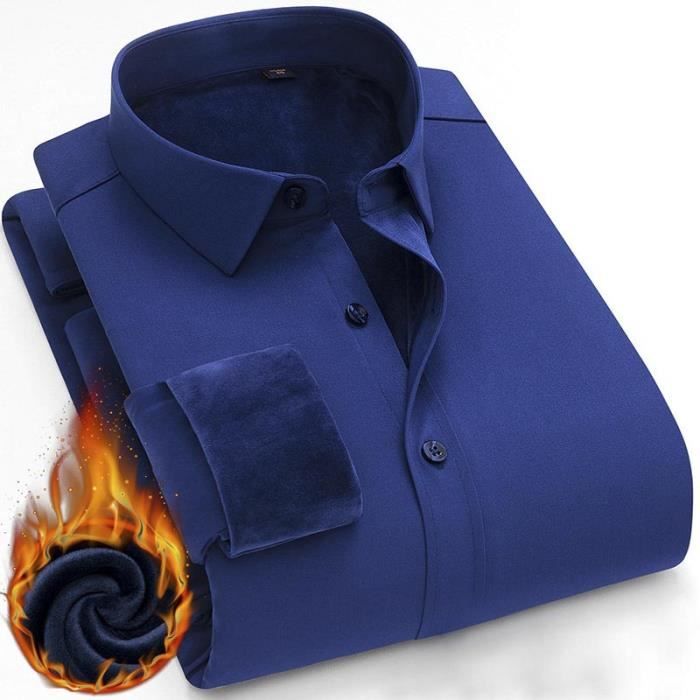 Chemise Hiver Homme Doublée Polaire Couleur Unie Chaude Epaisse