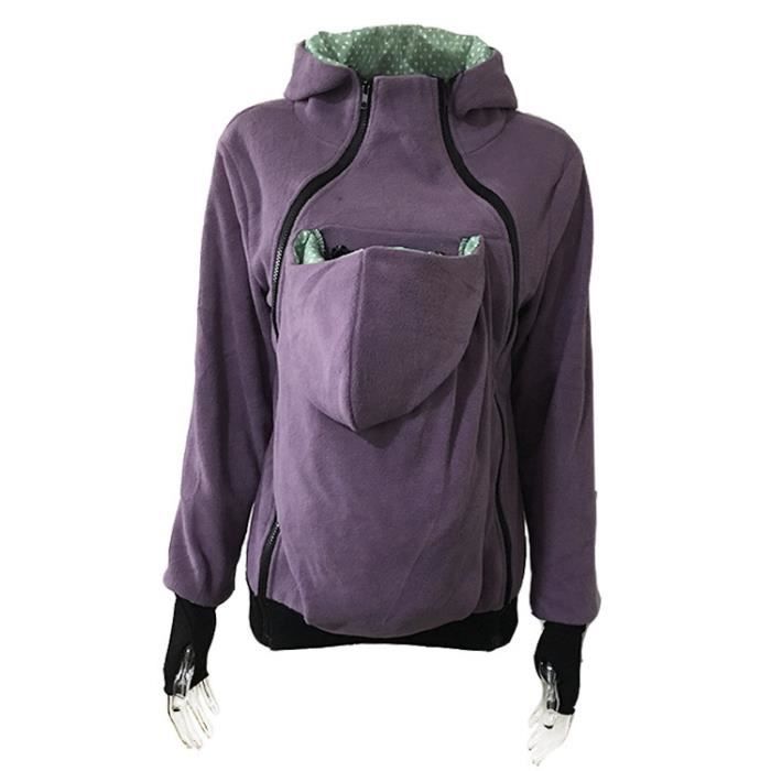 3 en 1 Garder Au Chaud Maman Veste De Maternité Manteau De Grossesse À Glissière Polaire pour Maman Et Bébé QTDZ Sweat À Capuche Kangourou Porte-Bébé pour Femme