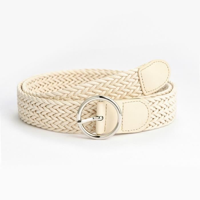 Ceinture tressée élastique avec grosse boucle ronde femme beige
