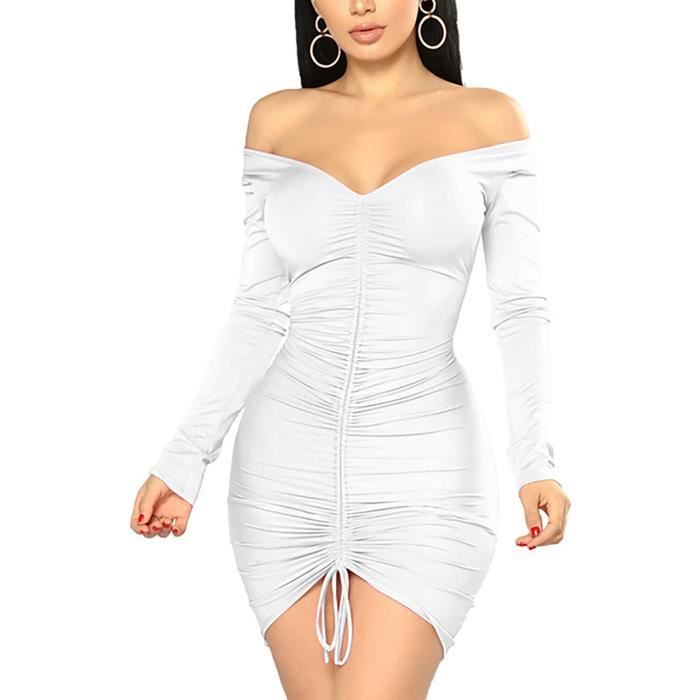 Amzbarley Robe Plissée à Manches Longues Et Épaules Dénudées Pour Femme ...