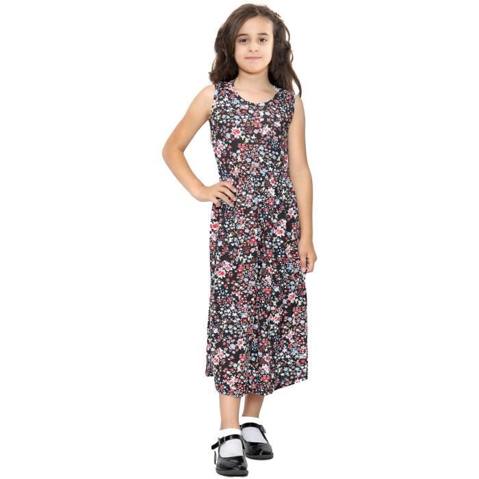 enfants filles multi fleuri maxi robes sans manches doux confortable danse mode été porter la fête patineur robe 5-13 ans