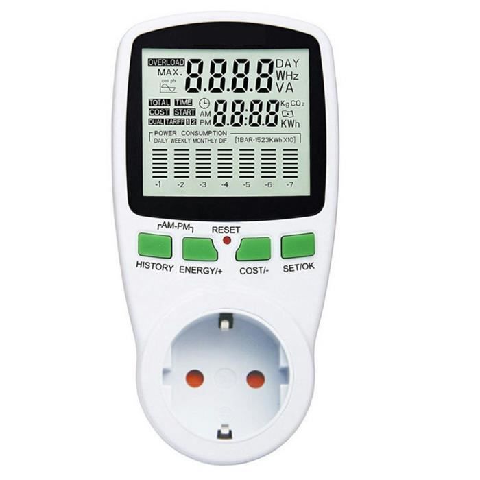 Compteur d'énergie numérique LCD Wattmètre Électricité Kwh Analyseur de puissance avec prise de mesure