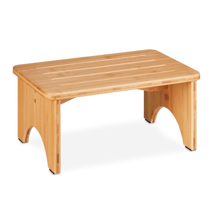 Relaxdays Tabouret en bambou pour salle de bain cuisine salon HxLxP : 17 5 x 39 x 25 cm marchepied nature