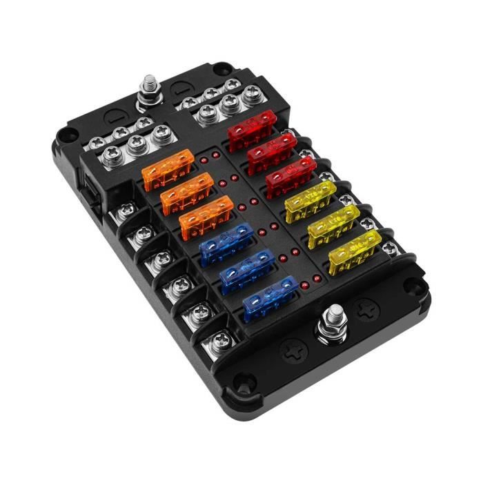Boîte à Fusibles 6 Voies Avec LED Indicateur Pour Voiture Moto Bateau 12V