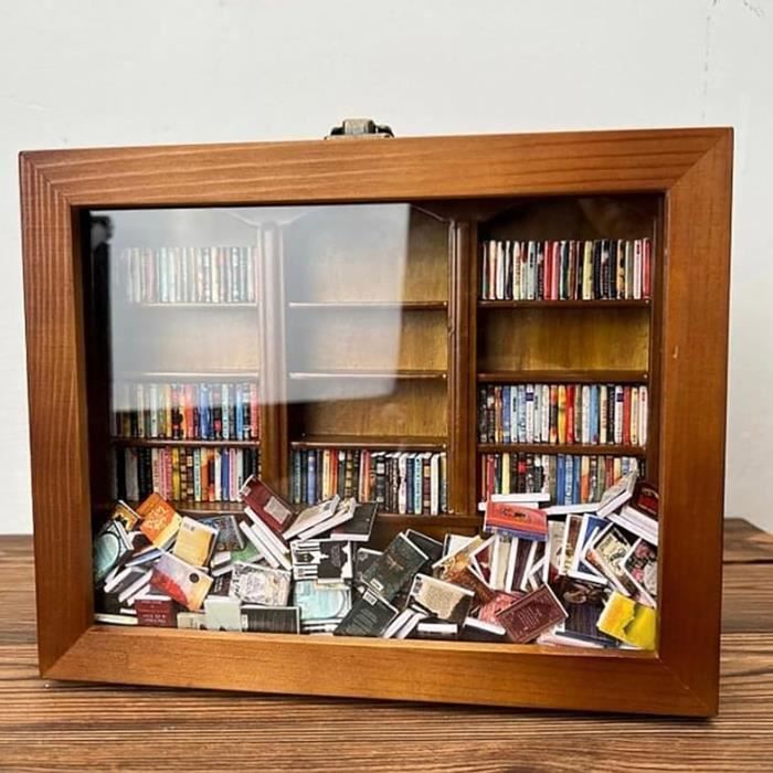 Mini Bibliothèque Anti-stress Avec 200 Mini-livres - Décoration En Bois, à Secouer Pour évacuer L'anxiété - Cadeau Original